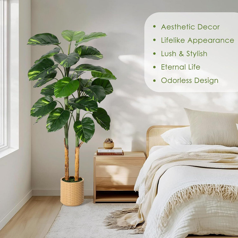 Faux Scindapsus Aureus Plant, Realistic Golden Pothos Floor Tree with Pot, Ideal for Indoor Decor, Easy to Use, No Maintenance Needed