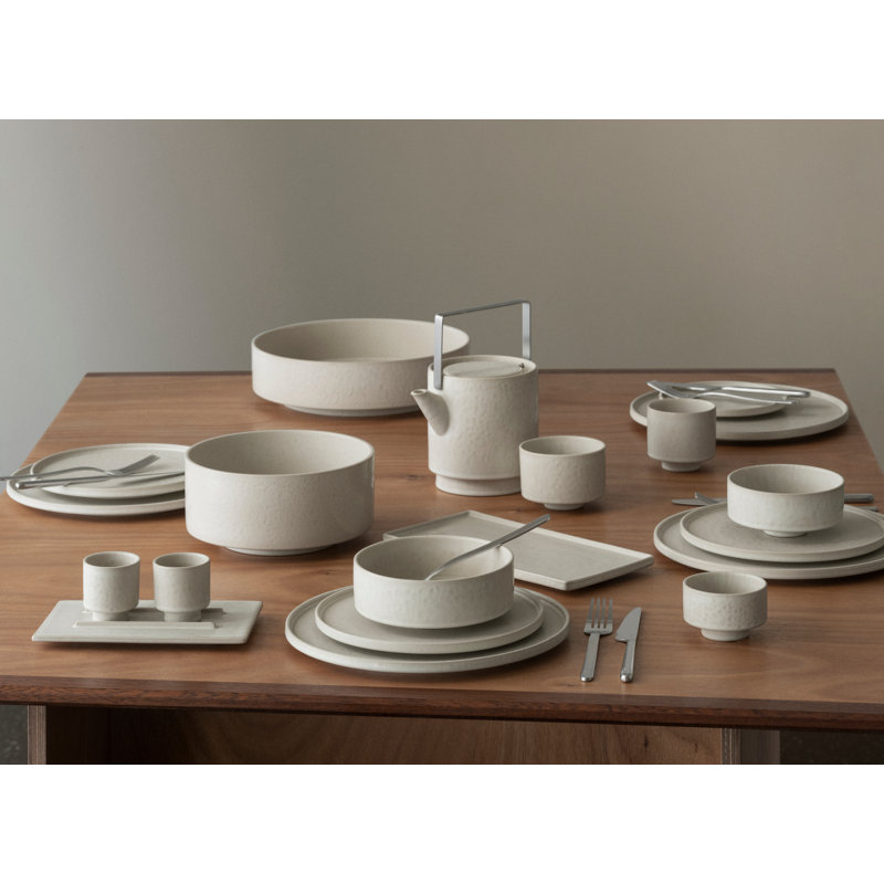 Bol de service en grès de style japonais MAKOTO, Faisceau de lune (beige), 11 pouces