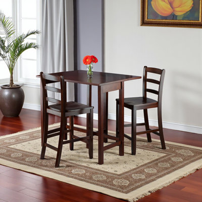 Irmhild 3-Piece Drop Leaf Table with Ladder-back Counter Stools, Walnut