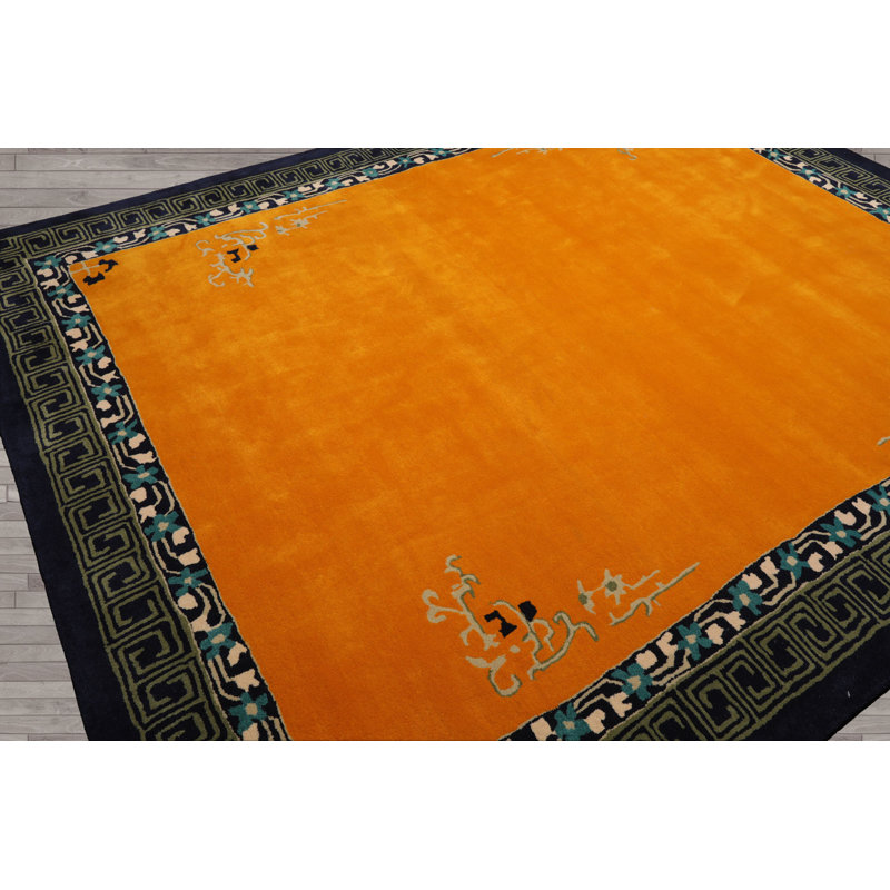 Tapis multicolore touffeté à la main de style art chinois grec à la main, Rectangle 9 pi x 12 pi