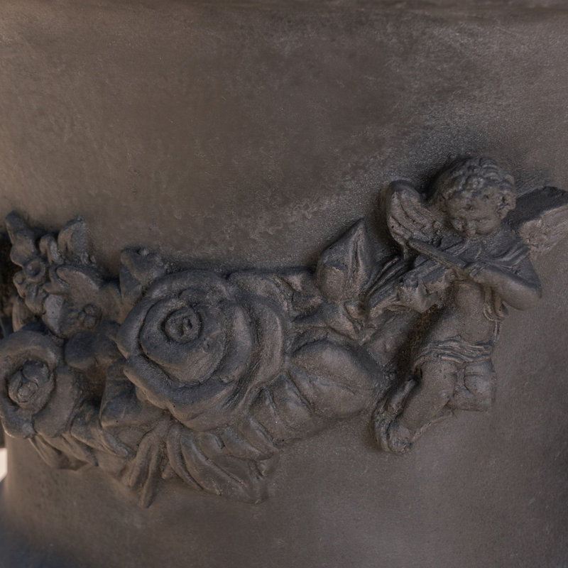 Urne décorative en oxyde de magnésium - Noir antique, L 17,3 po x l 24 po, jardin et patio noir sans assemblage, pot à fleurs