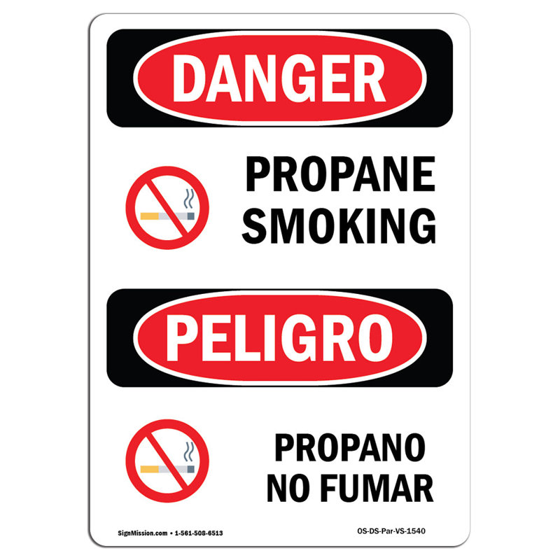 Signe «propane no smoking danger», H 18 po x l 12 po x P 0,1 po