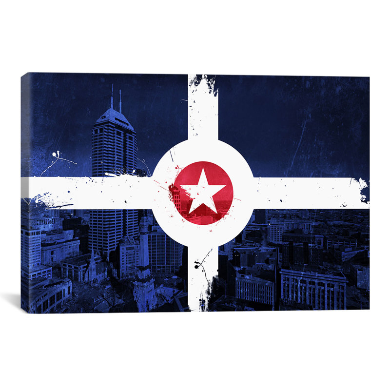 Indianapolis drapeau, city horizon, impression sur toile, H 18 po x l 26 po x P 1,5 po, Toile tendue, Pas de tapis