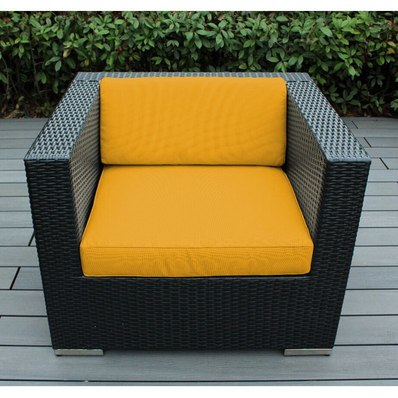 Penncross Wicker Outdoor Lounge Chair, Canvas Sunflower Yellow Sunbrella® Canvas, Black