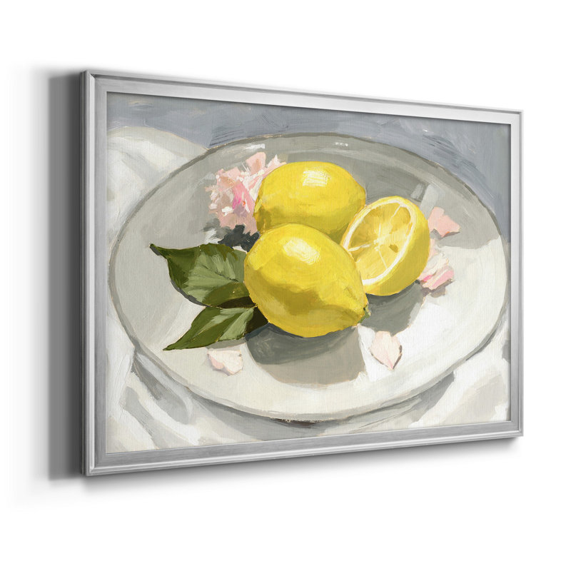 Citrons sur une plaque I - ensemble de 2 cadres photo, H 36,5 po x l 53 po x P 1 po, Chrome