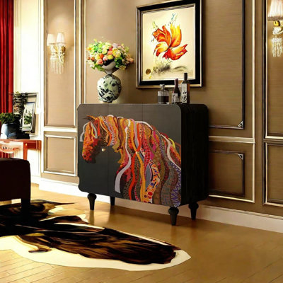 Buffet de rangement moderne à motif abstrait.