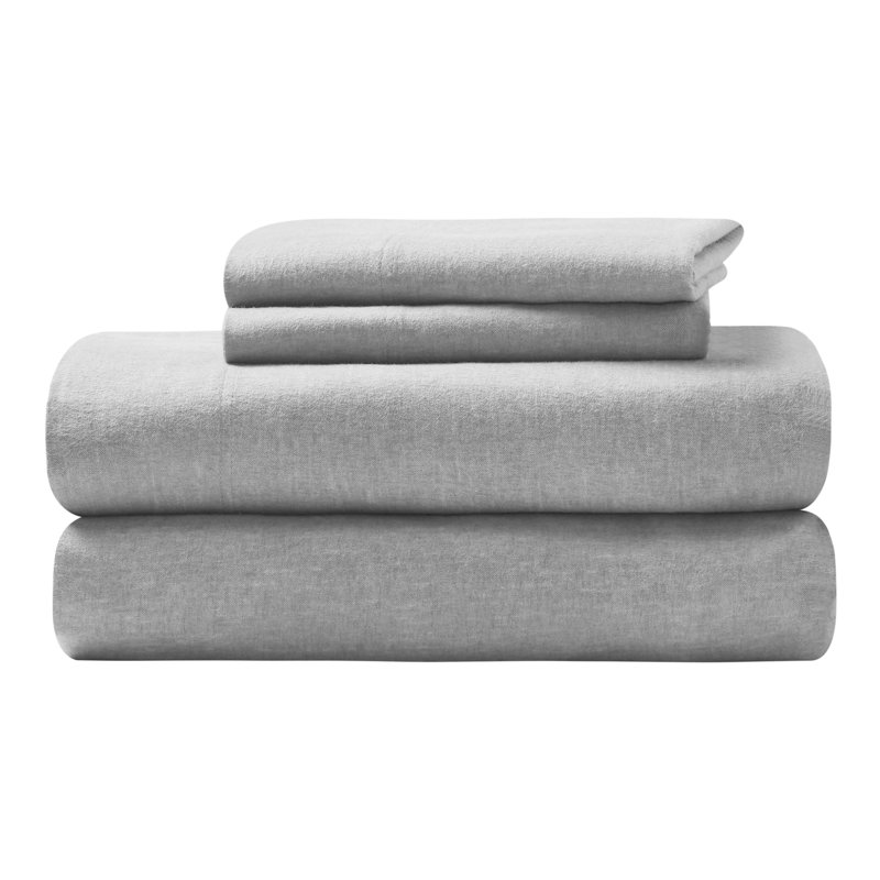Superior Melange Flannel Cotton Two-Toned Fuzzy Warm Deep Pocket Sheet Set, Gray, Twin Sheet Set with 1 Pillowcase