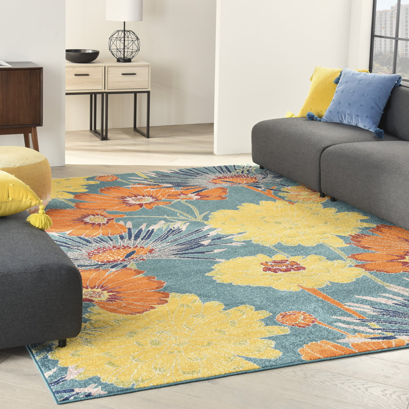 Tapis traditionnel turquoise Lakenya, Rectangle 7 pi 10 po x 9 pi 10 po
