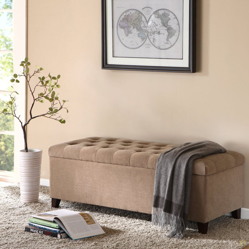 Tufted Top Soft Close Storage Bench, Sand