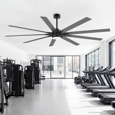 Ventilateur de plafond surdimensionné de 84 pouces avec éclairage DEL 3CCT et télécommande, moteur CC réversible à 6 vitesses, pales noires/noyer