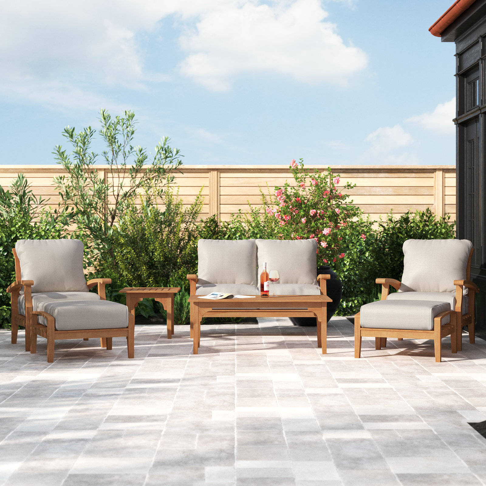 Summerton 7-Piece Teak Sofa Seating Group with Cushions, Beige
