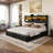King Bed With 6 Storage Drawers, Platform Bed With Bookcase Headboard&led Light, Black-187703542-187703497