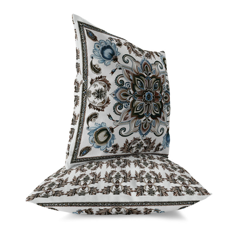 Coussin Leafy Bouquet, Bleu/brun, H 26 po x l 26 po