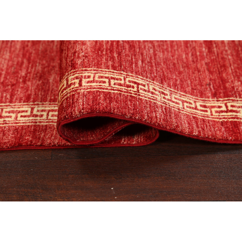 One-of-a-Kind 2'9" X 9'11" New Age Runner Wool Area Rug in Red