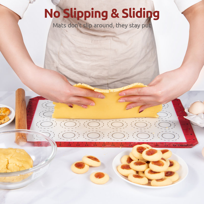 Plaque de pâtisserie en silicone U-Taste résistante à la chaleur de 500 ºF Macaron, demi-feuilles, Rouge