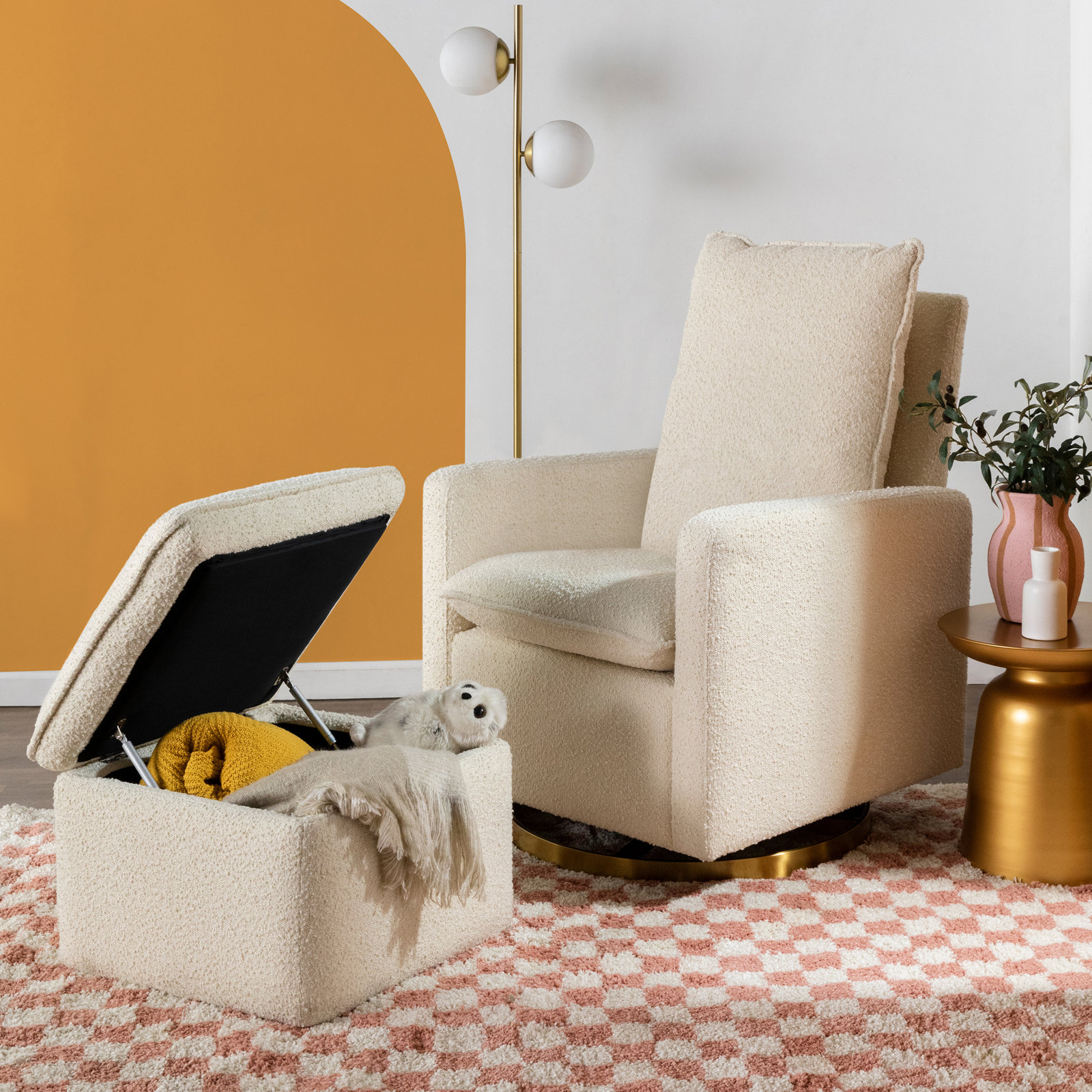 Cali Swivel Glider, Ivory Boucle/Gold Base