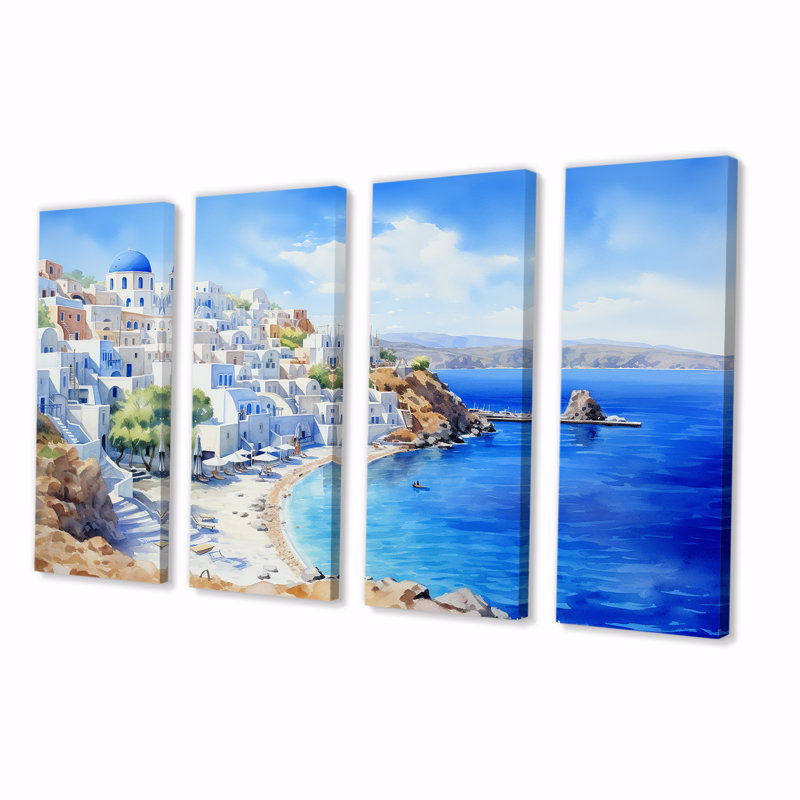 Grèce, Santorini Coastal View III - Grèce, art mural 4 pièces, H 28 po x l 48 po