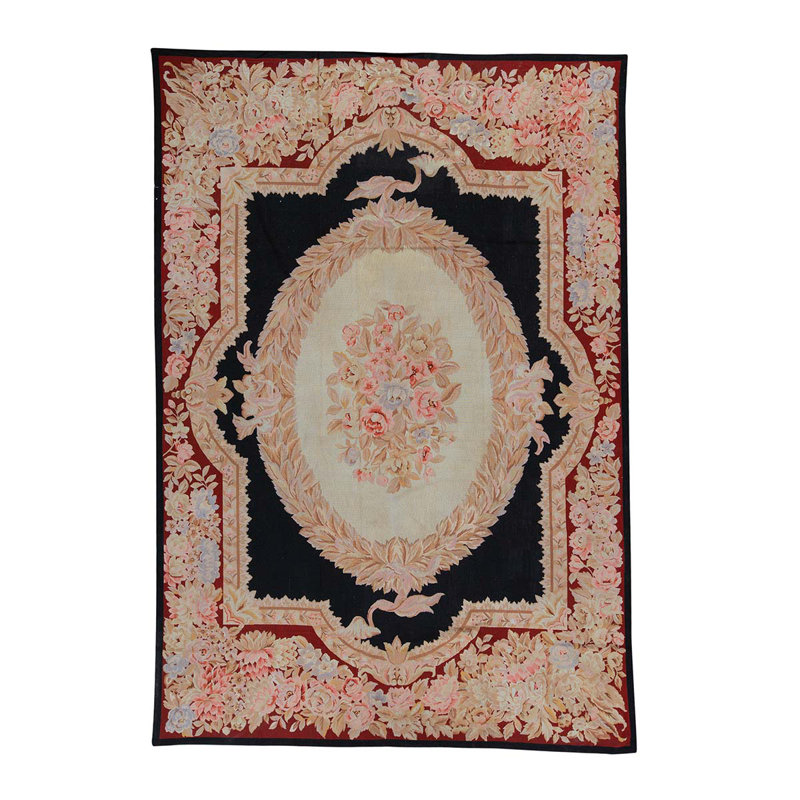 Tapis beige / vin / noir noué à la main de haute qualité