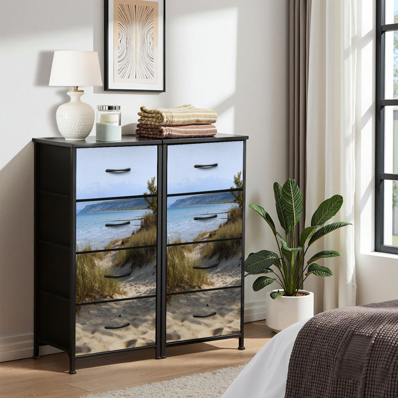 4 Drawer Dresser for Bedroom, Narrow Chest of Drawers, Wooden Top and Study Iron Frame 18"x37.5"-(WxH)