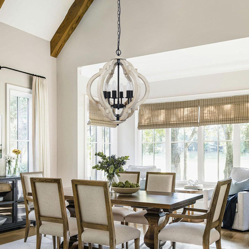 Lustre rustique en bois 6 lumières Allysha, Noir / blanc rustique
