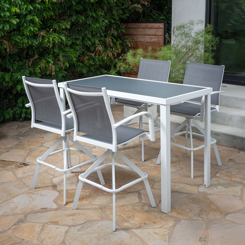 Naples Rectangular White Aluminum and Gray Glass Outdoor Bar Table