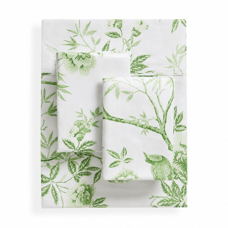 Ensemble de draps en satin de satin 400 fils Josephine, Très grand, Blanc / Sauge