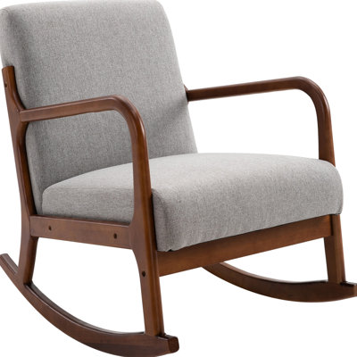 Fauteuil à bascule gris avec assise en lin rembourré - Confortable pour la détente Moments