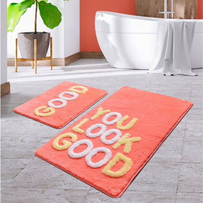 Ensemble de tapis de bain en acrylique (2 pièces) antibactérien et antidérapant, 19,7 po x 23,6 po et 23,6 po x 39,4 po | 100% acrylique, hauteur des poils: 0,7 à 1,2 po | Lavable à la machine, doux et durable pour le décor de votre salle de bain