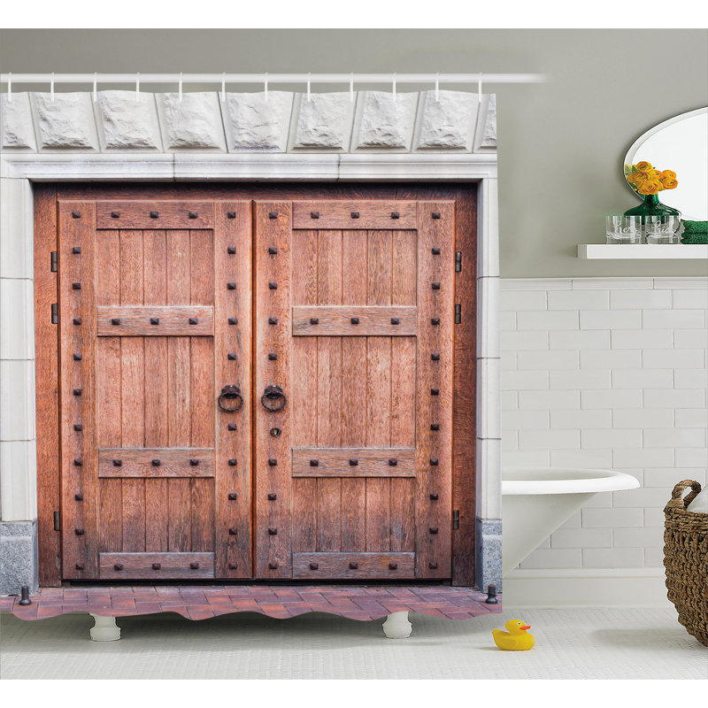 Rideau de douche simple avec porte en bois français antique rustique, H 75 po x l 69 po