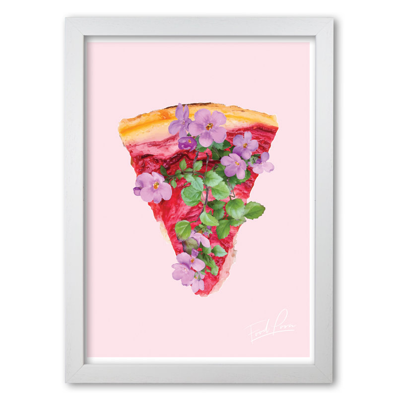 Cherry Pie Floral Food Porn 1 Piece Single Picture Frame Painting, 30 cm H x 21 cm W x 5 cm D, White Grain Frame