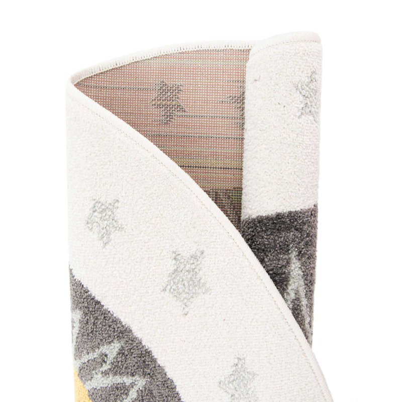 Tapis jaune / gris / ivoire Whimsy, Rond 3 pi 3 po