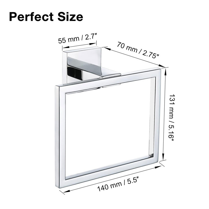 Wall Mount Square Towel Ring (1 Piece), Chrome