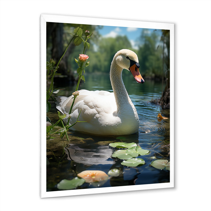 «Swans Refuge In Tropical Lake I», reproduction d'art sur toile, Cadre naturel flottant, H 40 po x l 30 po