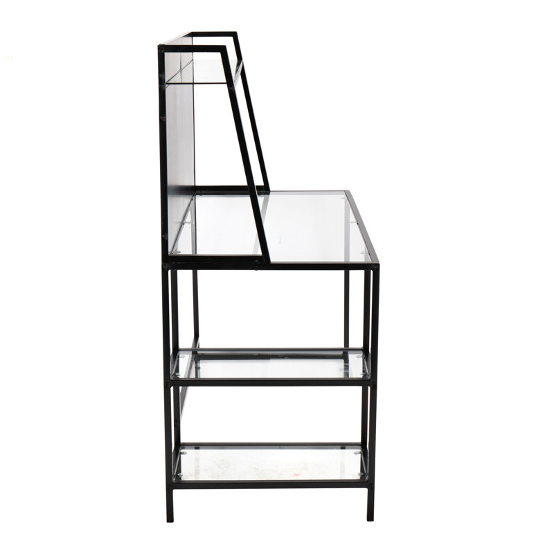 Bureau Geo Tier Contemporary en métal noir et verre transparent By, Noir