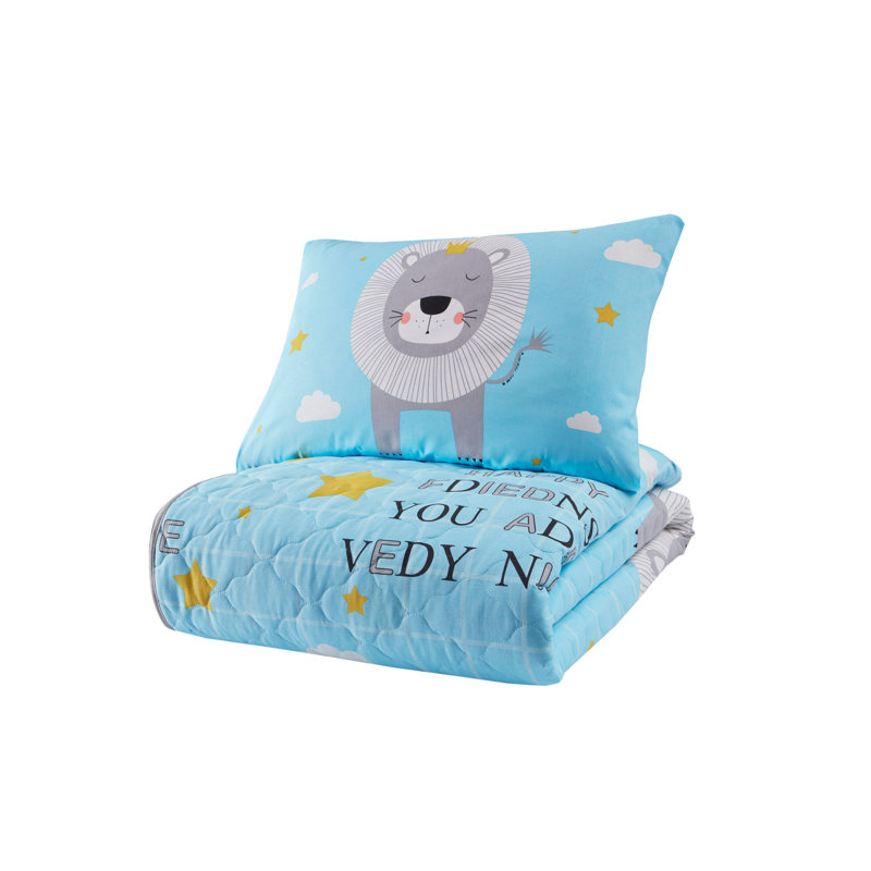 Ensemble de couvre-lit 100% coton bleu / gris Gorden, Couvre-lit 71 po x 89 po