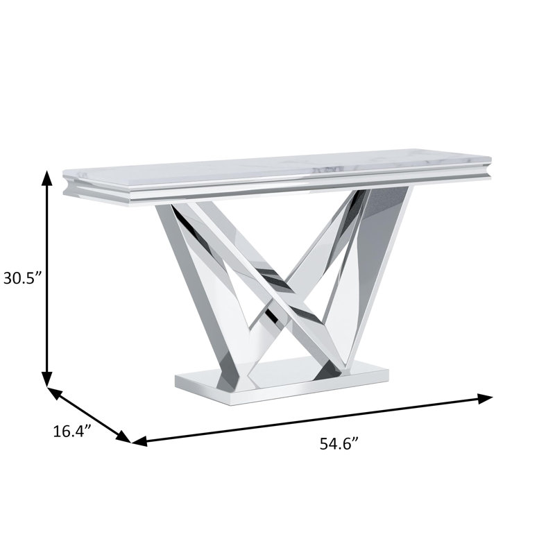 54.6" W Glam Sofa Table, Chrome