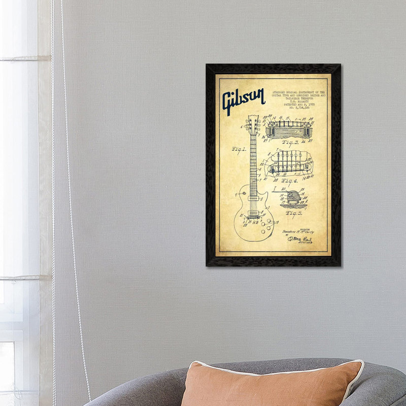 Gibson Guitar - Print on Canvas, 66.04 cm H x 45.72 cm W x 3.175 cm D, Black Framed