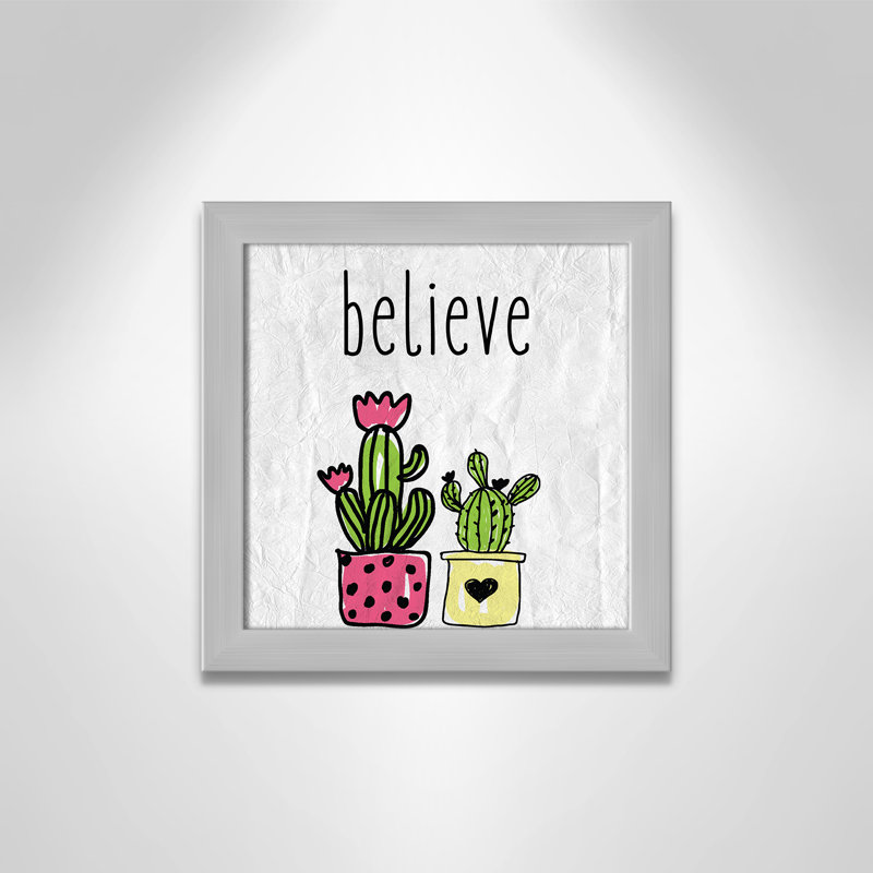 Cactus B, art encadré, H 12 po x l 12 po x P 0,6 po, Encadré plat argent