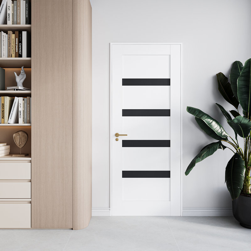 Porte intérieure prémontée à 4 panneaux en MDF à âme pleine, blanc, 24 po x 80 po, avec charnières et cadre à montage rapide