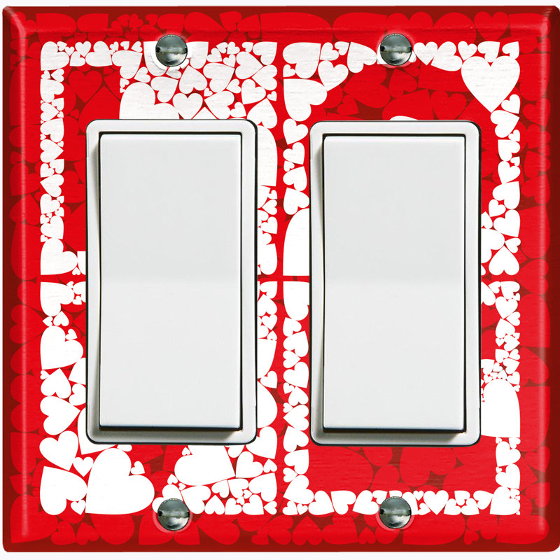 Red Love Block Hearts 2-Gang Toggle Light Switch