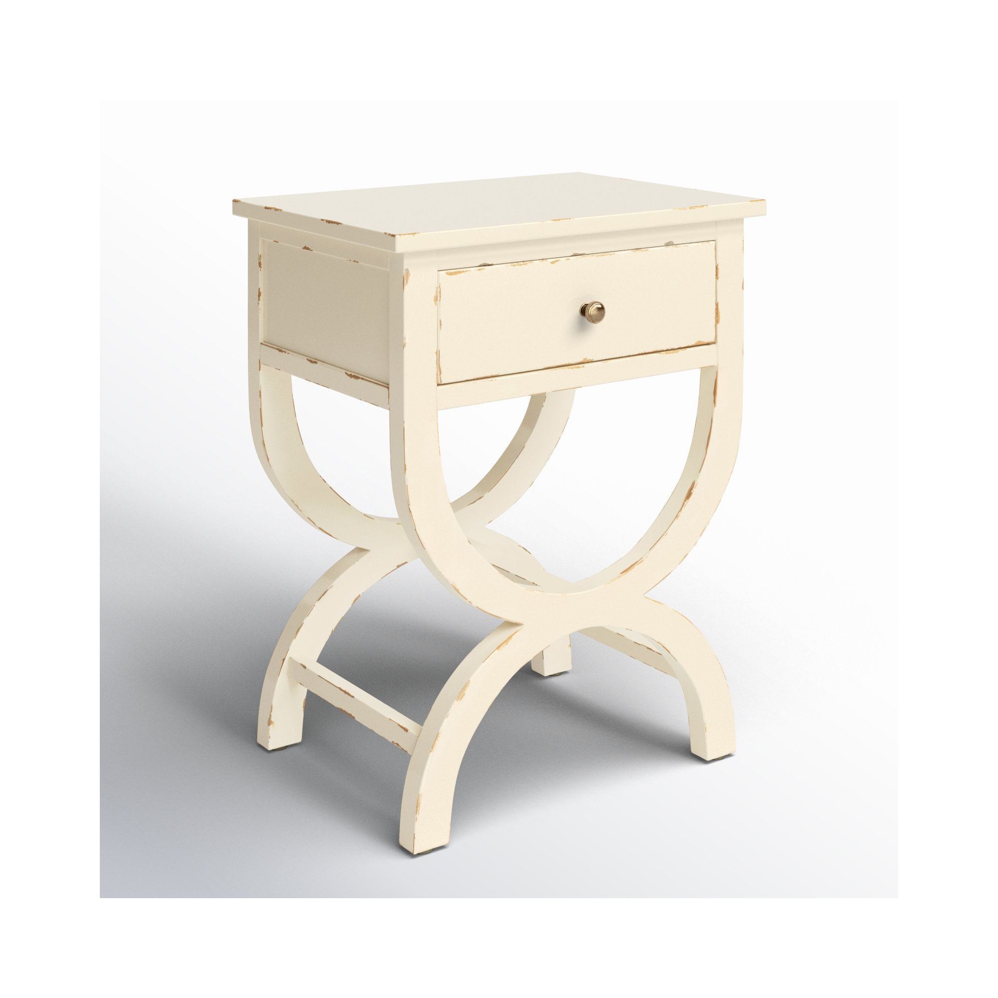Floris End Table With Storage, Distressed Vanilla