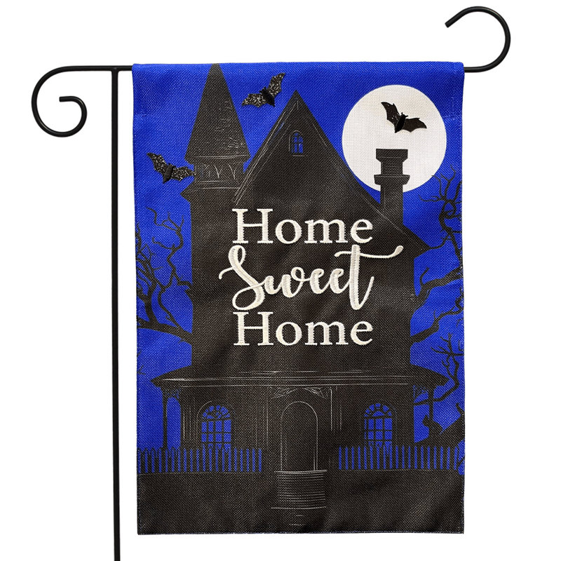 Drapeau de maison Home Sweet Haunted Home, Bleu marine / noir / blanc