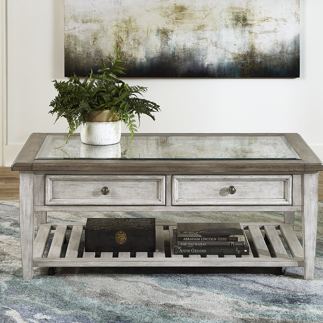 Haylee Rectangular Ceiling Tile Cocktail Table w/ Drawers Ophelia & Co.