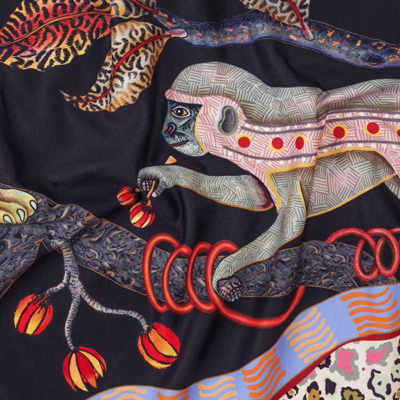 Monkey Tales Tablecloth - Cotton, 138" L, Night