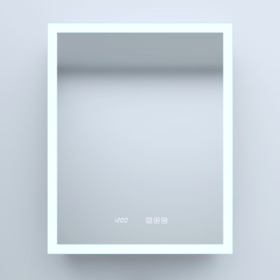 24 In. W X 30 Hsilver Aluminumleft Medicine Cabinetintegrated Ledrust - Proofbeveled Designanti Fog Functionsoft Close Hinges Cabinetledclockauto Sensing Top Lightcharging Stationsadjustable Shelves
