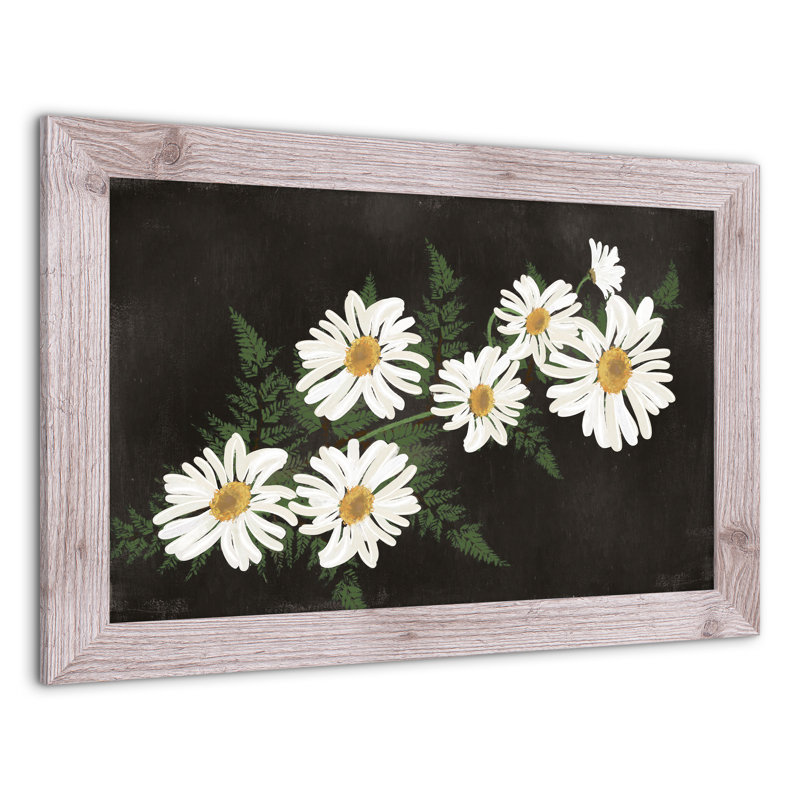 Marguerites sur fond maussade - peinture encadrée, Cadre blanc