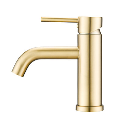 Robinet de lavabo de salle de bain moderne - monotrou, or brossé, fixé au pont, valve à cartouche, acier inoxydable, eau, débit de 1,2 gallon par minute, débit, installation sans effort pour les éviers