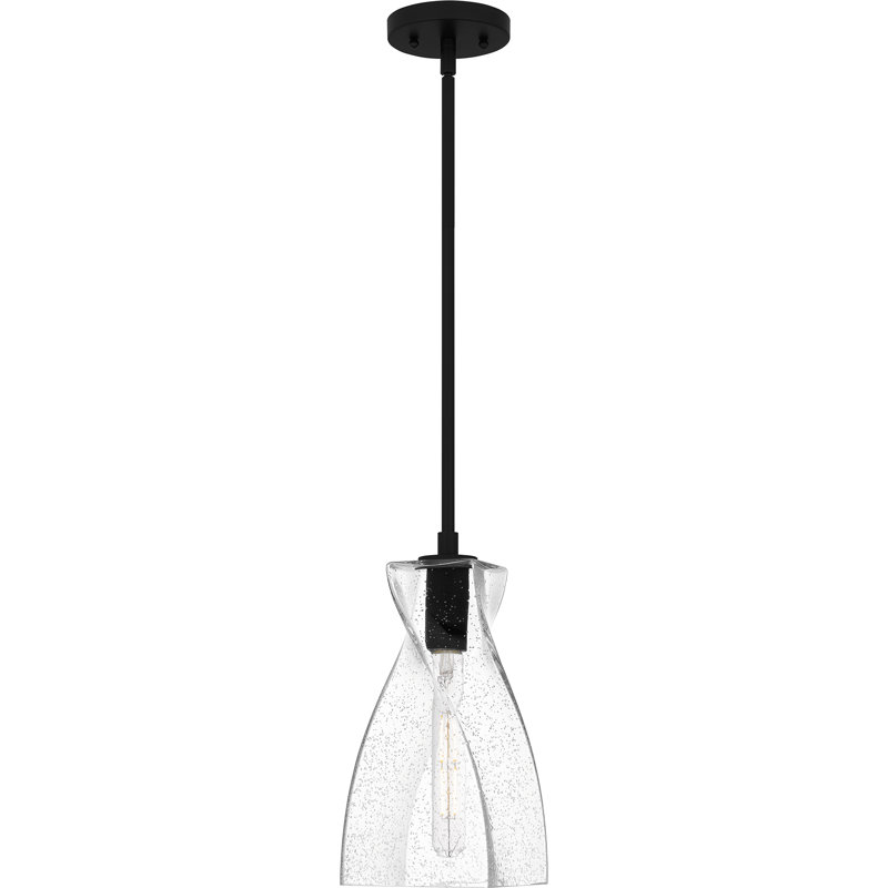 Stetson Matte Black and Clear Seedy Glass Mini Pendant Light