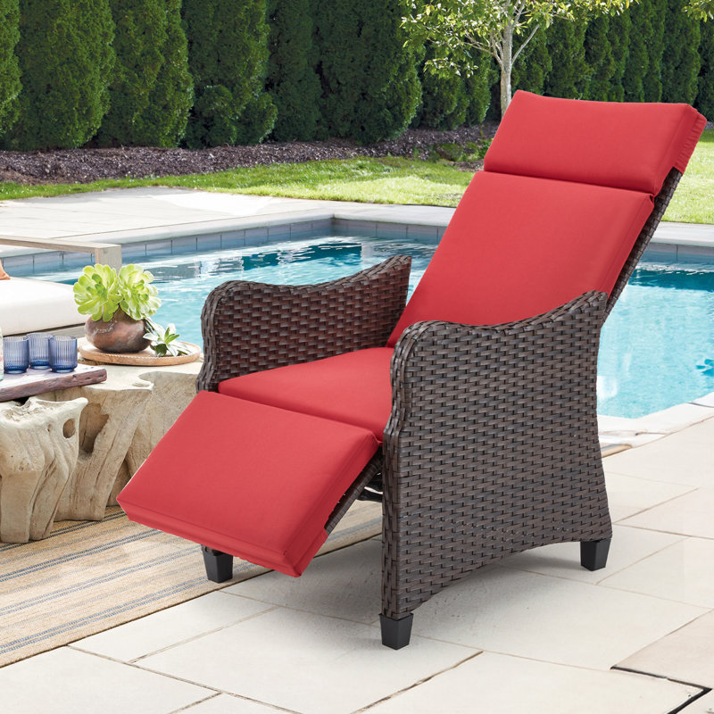 Chaise de patio inclinable avec coussins Jereomie, Rouge