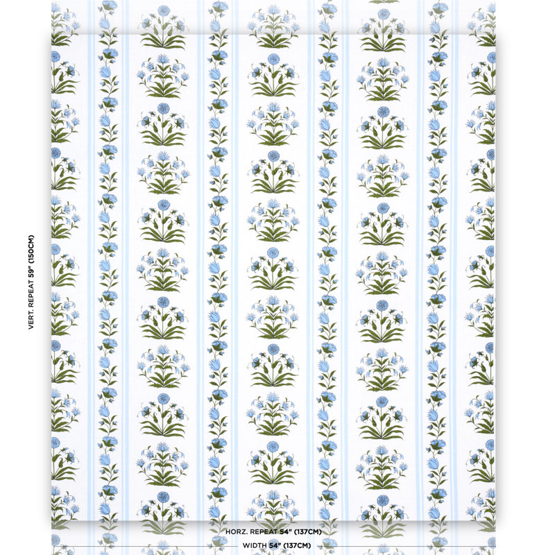 Schumacher x Marie-Anne Oudejans Royal Poppy Stripe Fabric, Sky